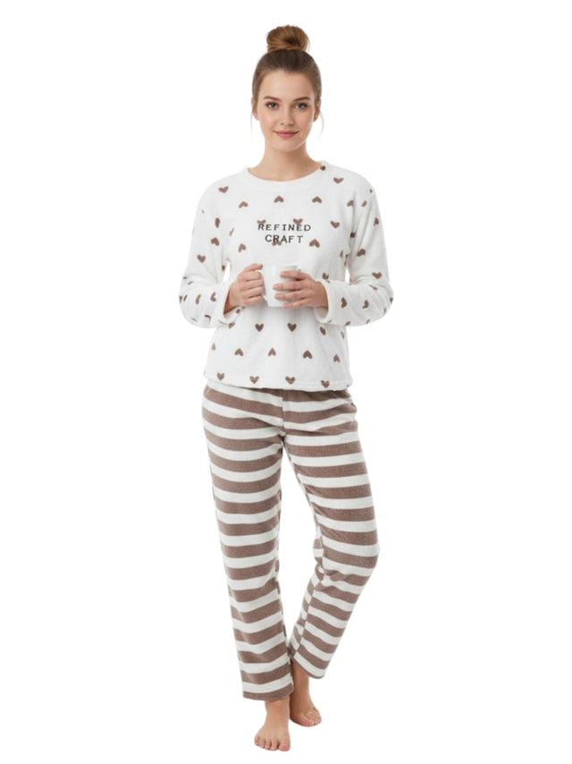 Image for Women's Faux Fur Pajama Set,Brown/White