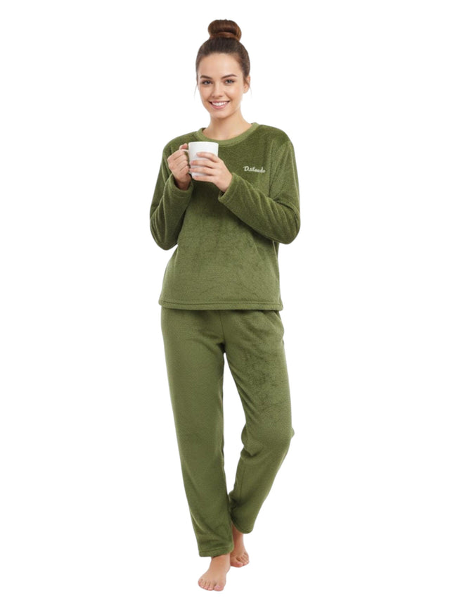 Image for Women's Faux Fur Pajama Set,Olive
