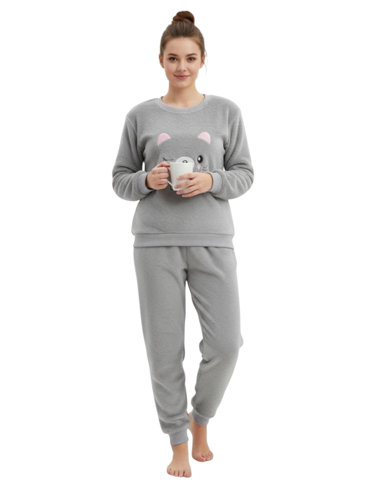 Image for Women's Faux Fur Pajam Set,Grey