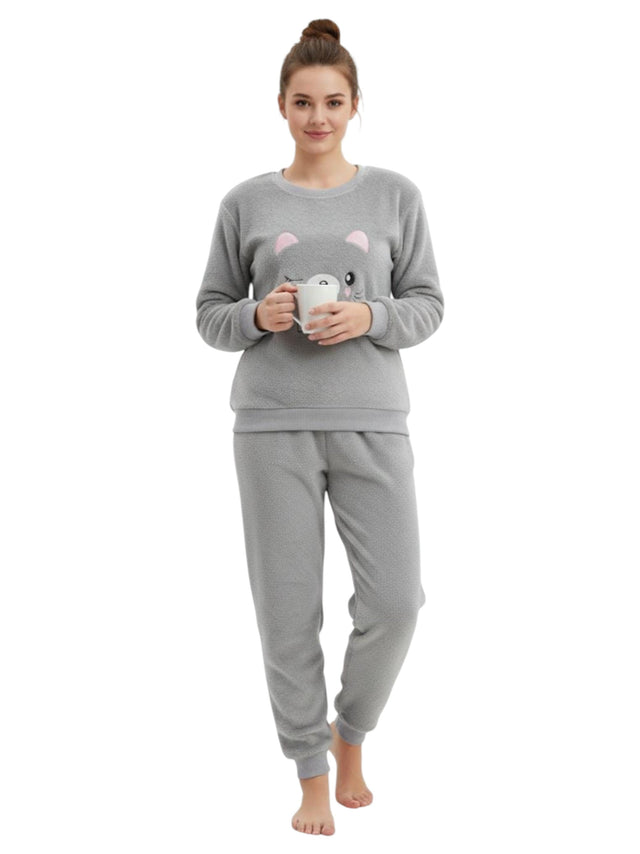Image for Women's Faux Fur Pajam Set,Grey