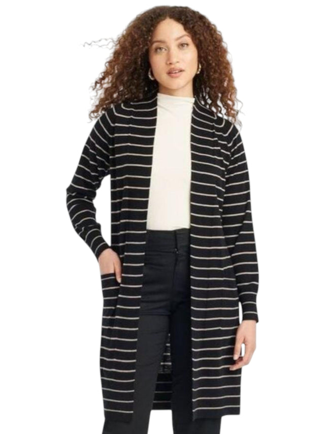 Image for Women's Striped Knitted Top Cardigan,Black