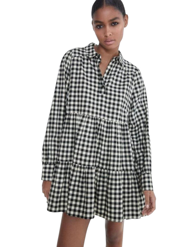 Image for Women's Plaid Dress,Black/White