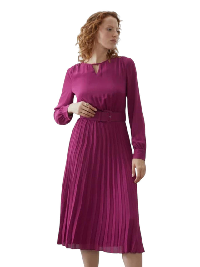 Image for Women's Ruffled Wrap Dress with Belt,Fauchsia