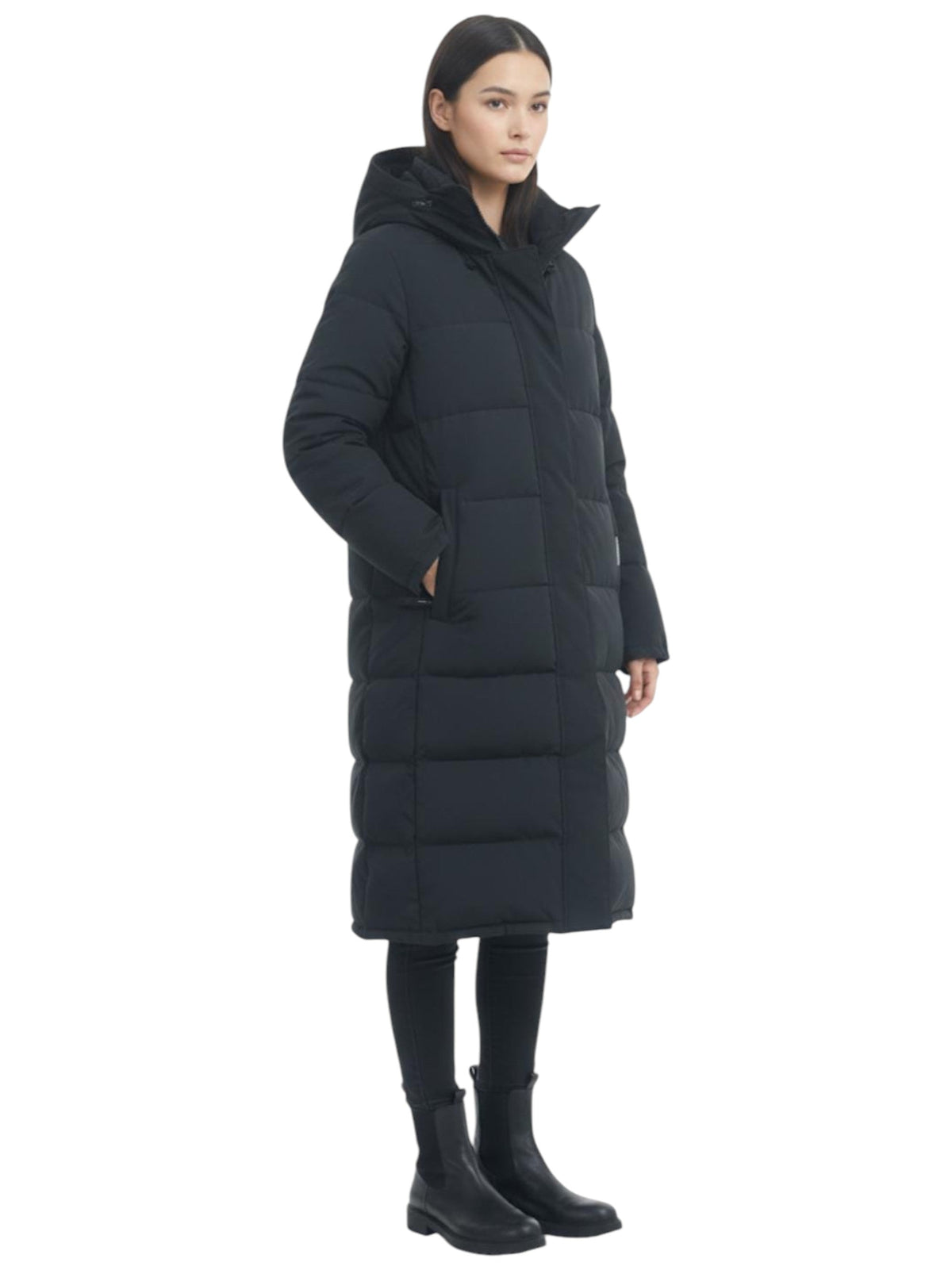 Image for Women's Quilted Long Jacket,Black