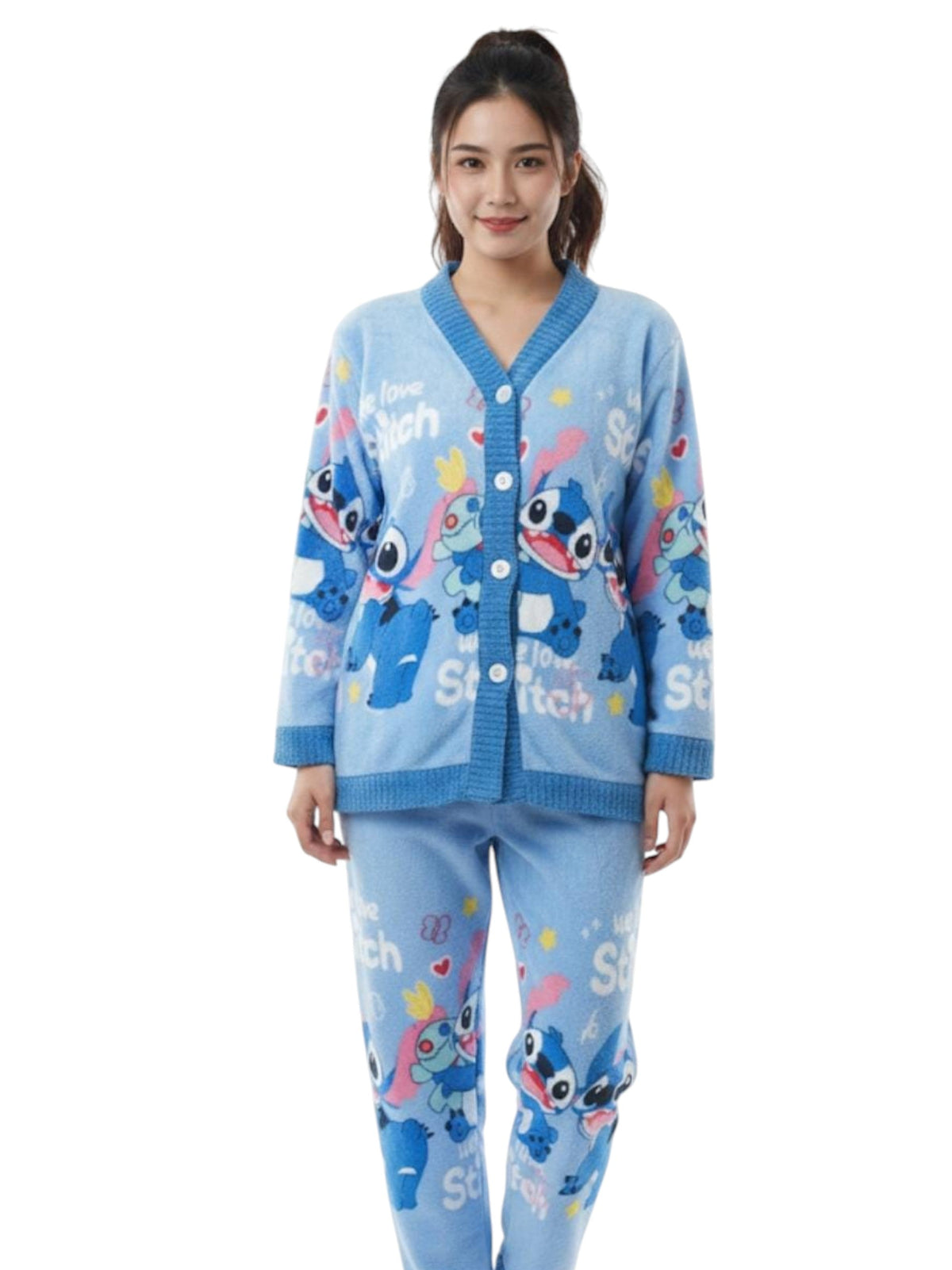 Image for Women's Printed Faux Fur Pajama Set,Blue