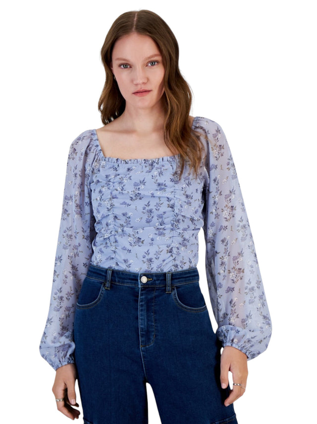 Image for Women's Floral Printed Bodysuit,Blue