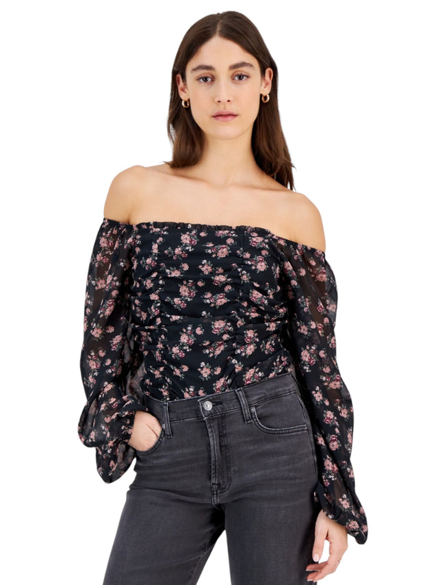 Image for Women's Floral Printed Bodysuit,Black