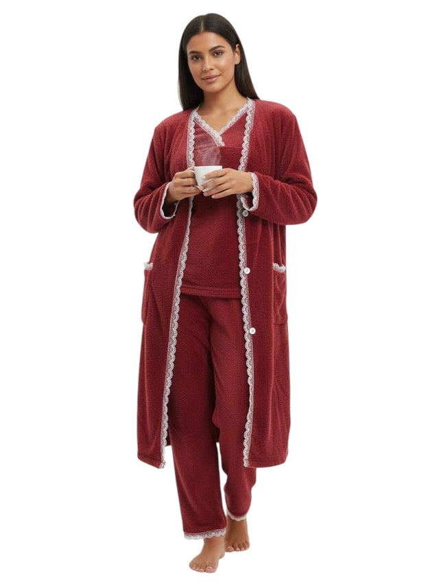 Image for Women's Faux Fur Sleepwear Set,Burgundy