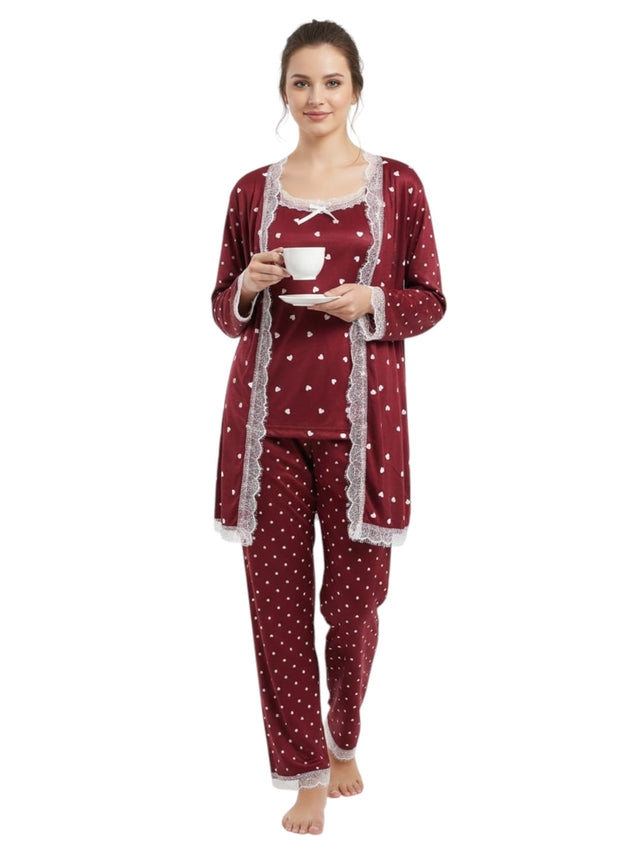 Image for Women's Hearts Printed Sleepwear Set,Burgundy