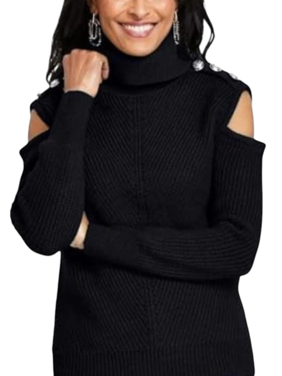 Image for Women's Knitted Cold Shoulder Sweaters,Black
