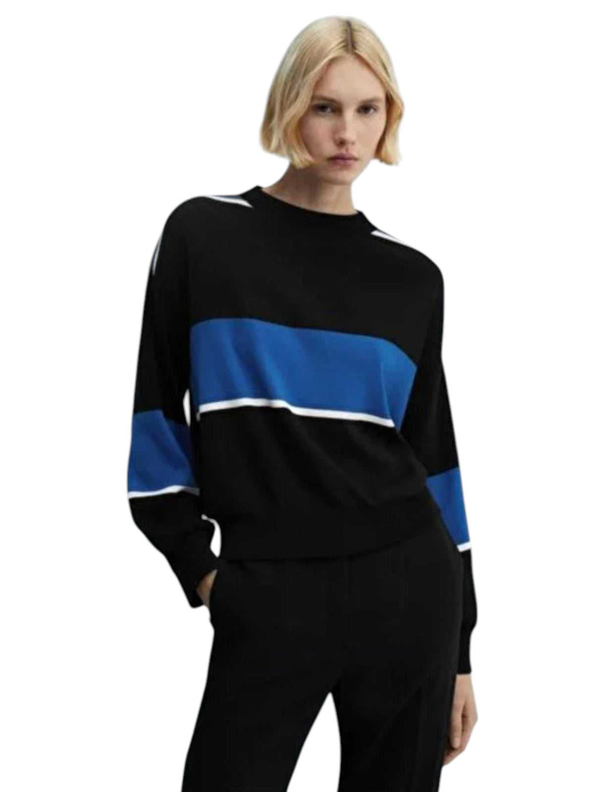 Image for Women's Colorblocked Sweaters,Black/Blue