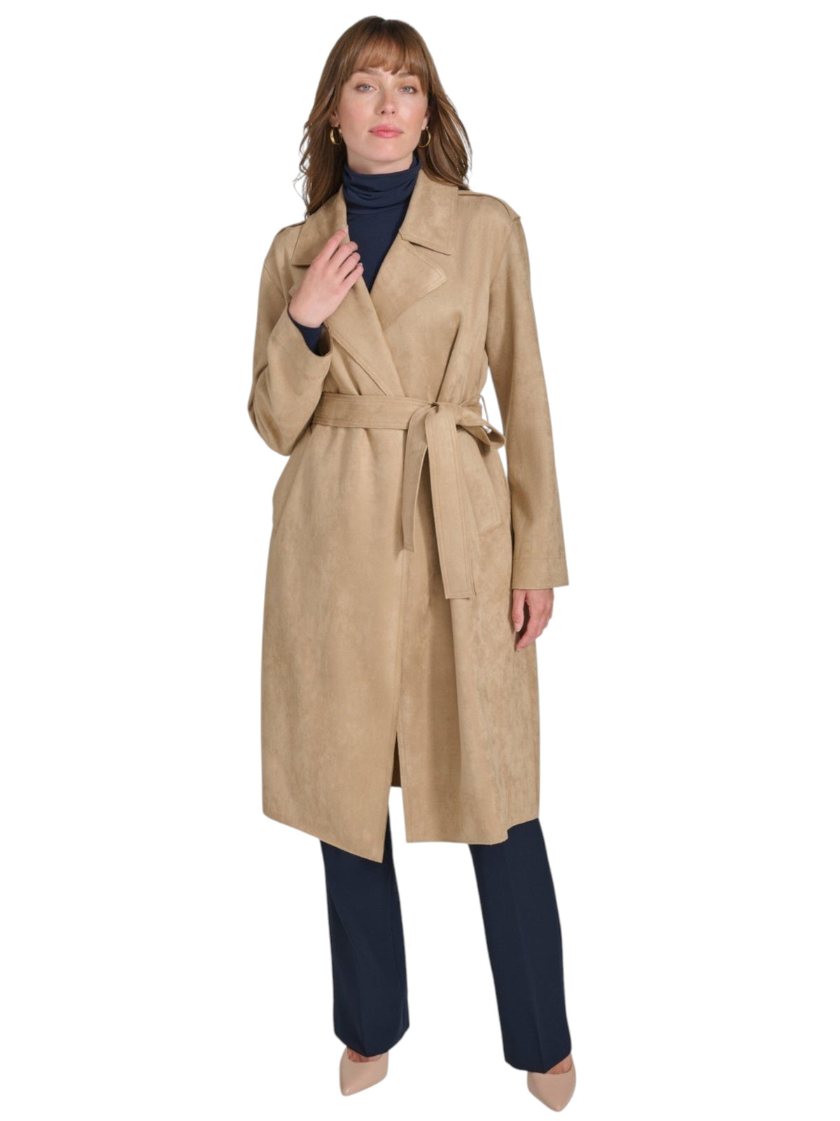 Image for Women's Plain Solid Classic Coat,Beige