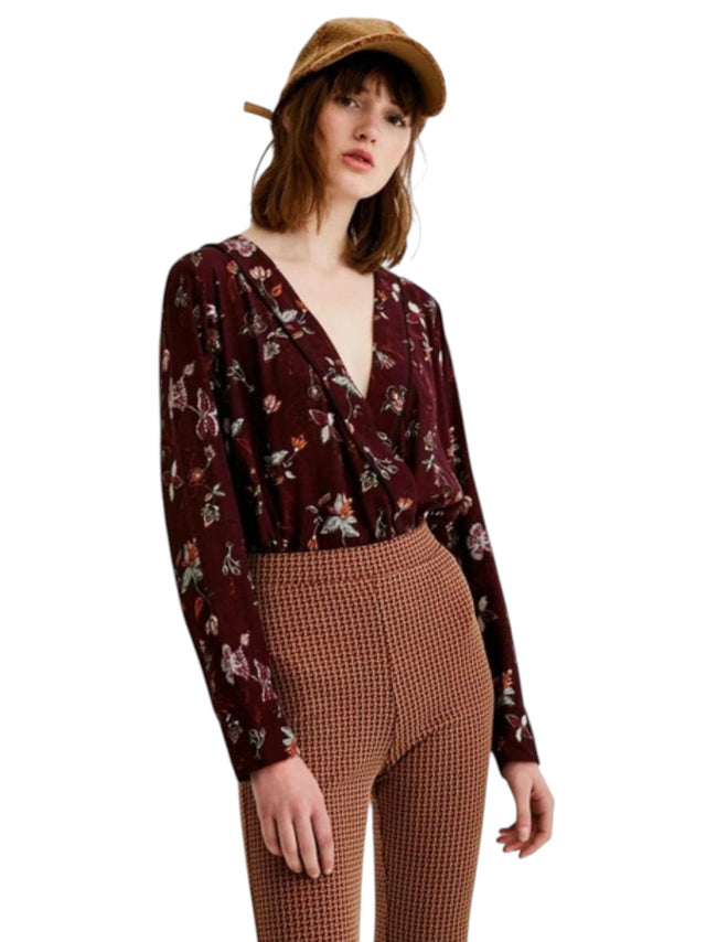 Image for Women's Printed Bodysuit,Burgundy
