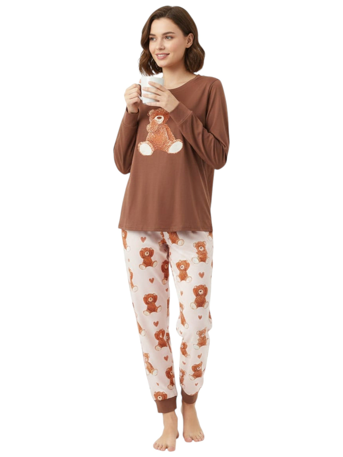 Image for Women's Printed Pajama Set,Brown
