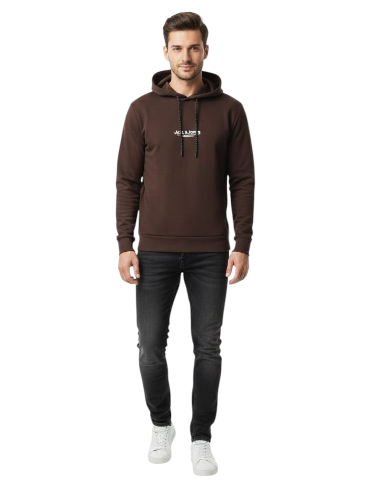 Image for Men's Brand Logo Printed Hoodie,Brown
