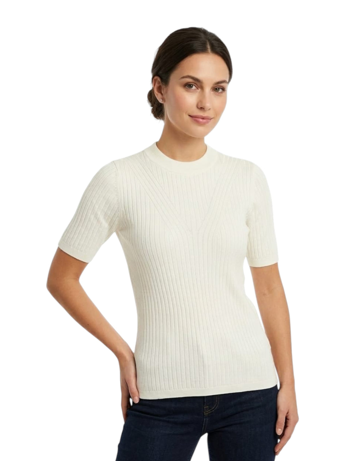 Image for Women's Knitted Ribbed Top,White
