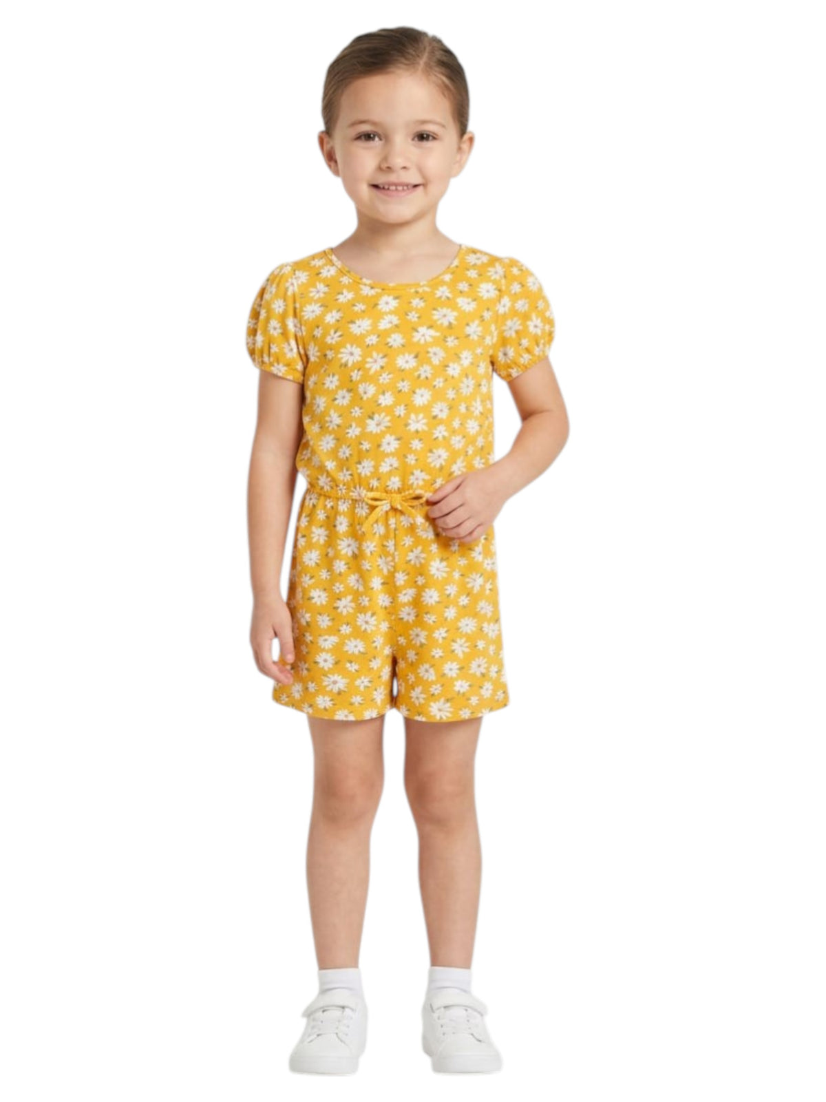 Image for Kids Girl's Flours White Printed Jumpsuit,Yellow