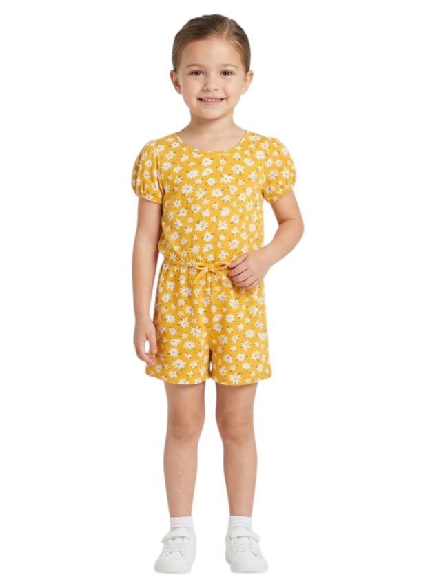Image for Kids Girl's Flours White Printed Jumpsuit,Yellow