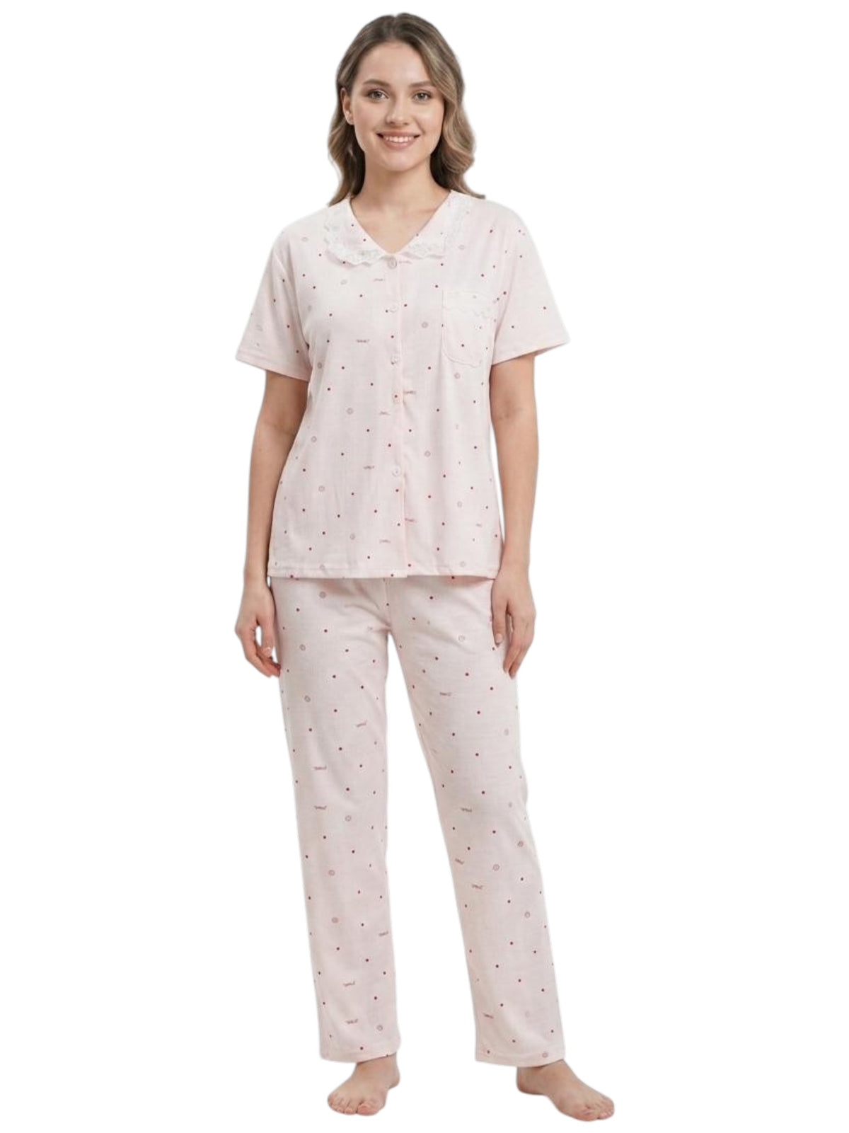 Image for Women's Printed Pajama Set,Light Pink