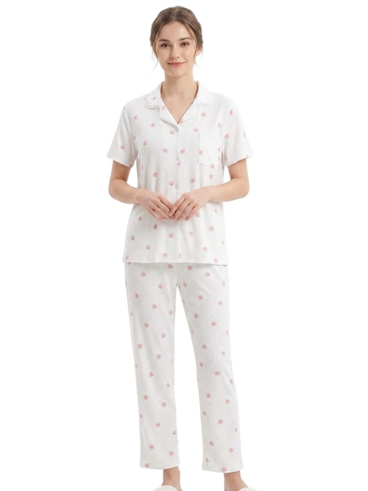 Image for Women's Printed Pajama Set,White