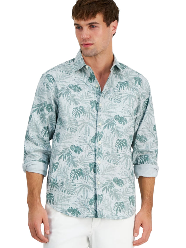 Image for Men's Printed Dress Shirt,Grey/Green