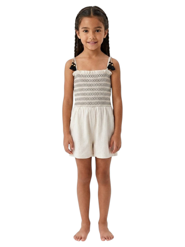 Image for Kids Girl's Smocked  Jumpsuit,Beige/Black