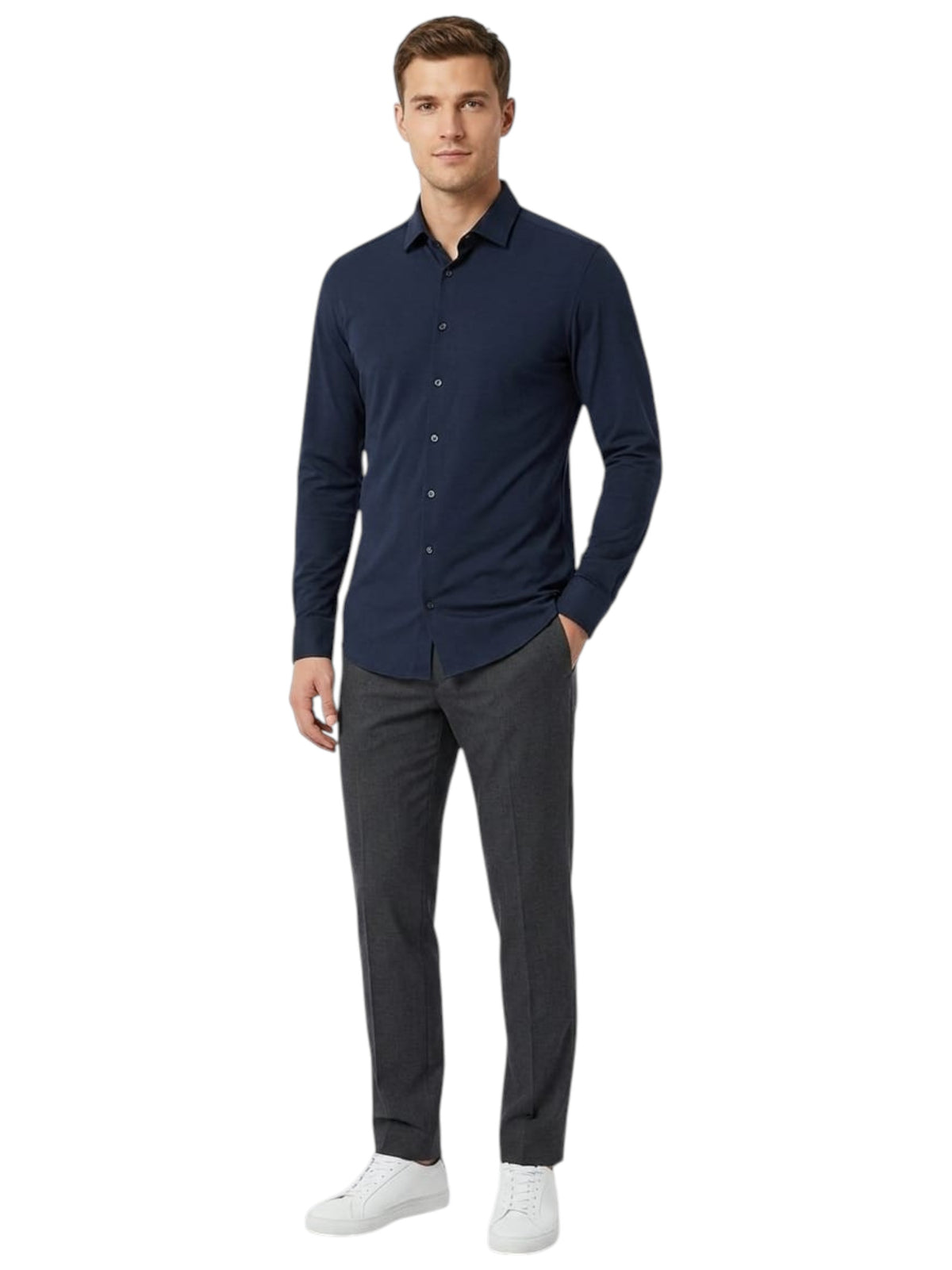 Image for Men's Plain Solid Dress Shirt,Navy