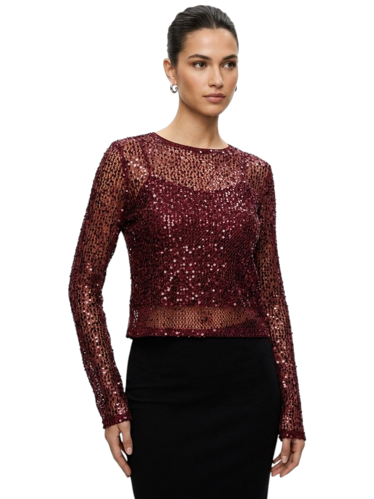 Image for Women's Mesh Sequin Top,Burgandy