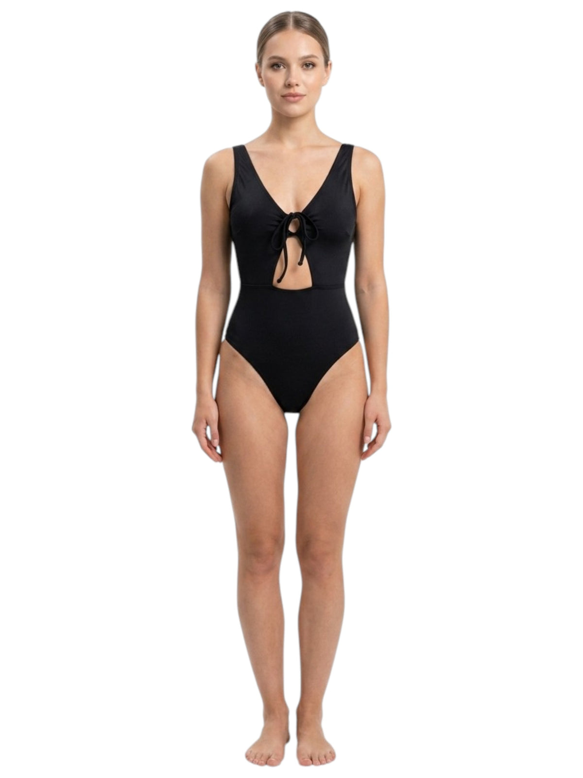 Image for Women's Plain Solid One Pieces Open Back Swimsuit,Black