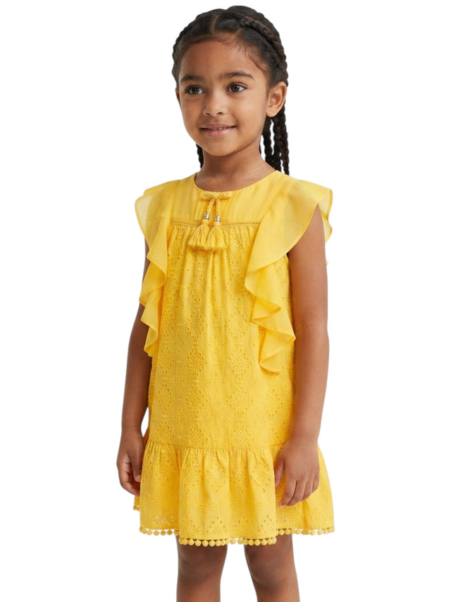 Image for Kids Girl's Plain Broderie Anglaise Dress,Yellow