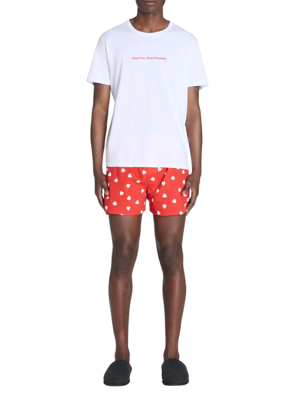 Image for Men's Printed Sleepwear Set Top&Short,White/Red