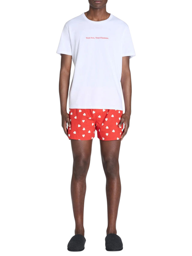 Image for Men's Printed Sleepwear Set Top&Short,White/Red