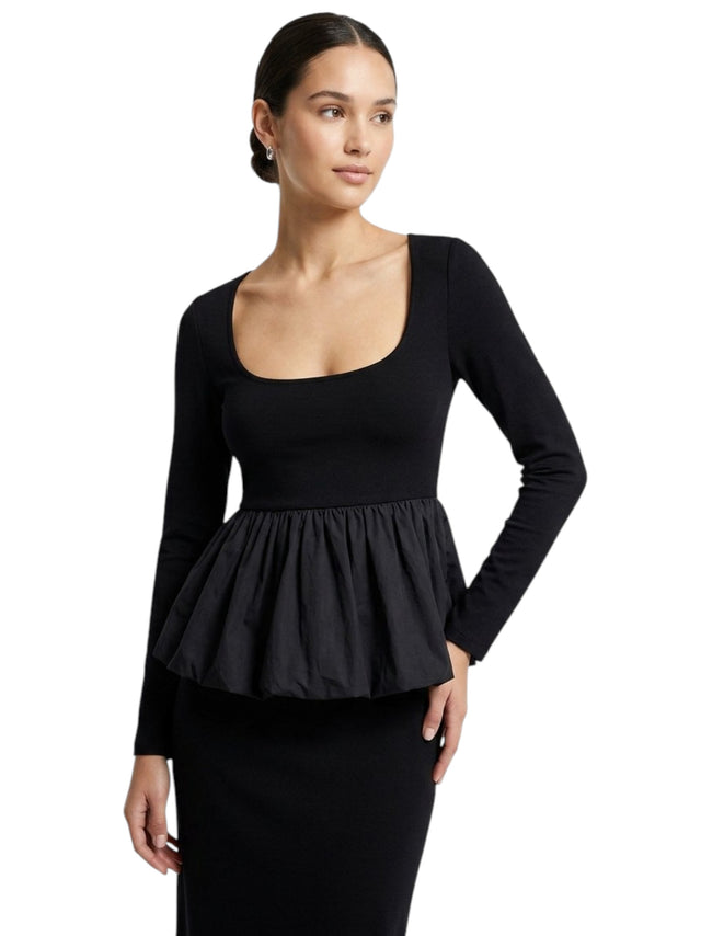 Image for Women's Plain Bubble-Hem Peplum Waist Top,Black