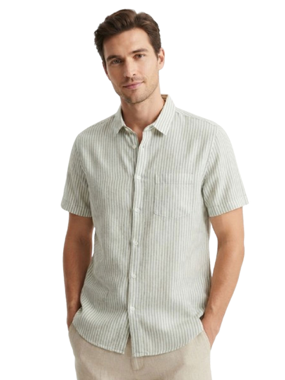Image for Men's Striped Dress Shirt,White/Olive