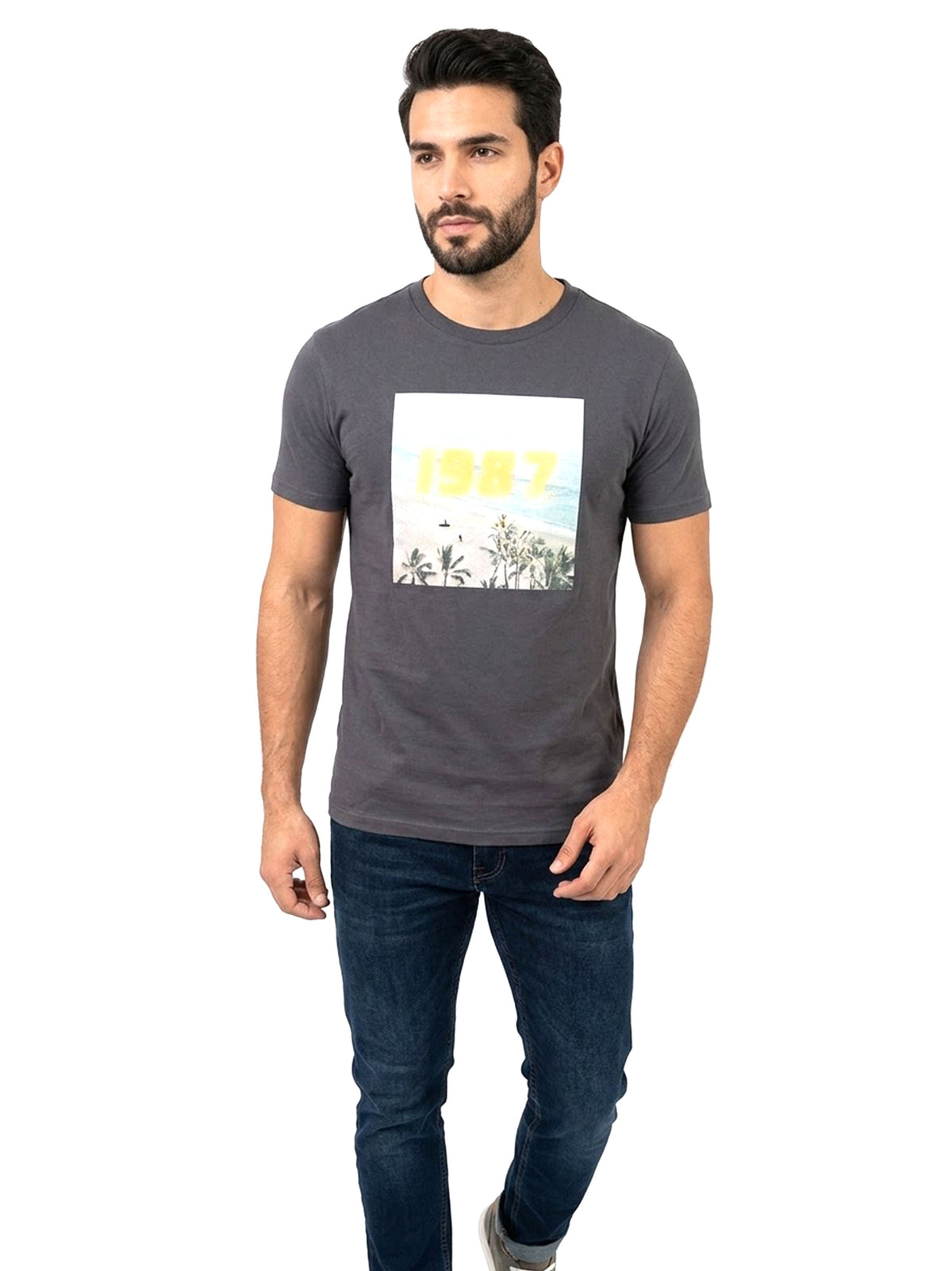 Image for Men's Printed Top,Dark Grey
