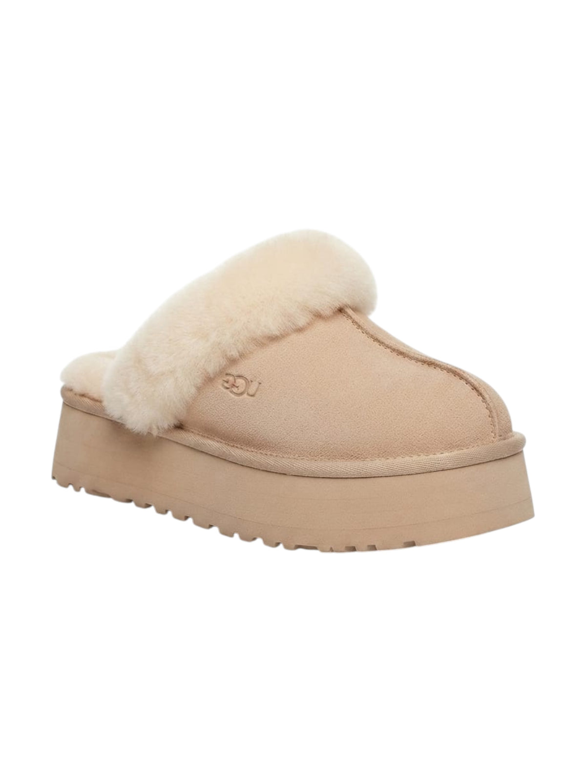 Image for Women's Plain Faux Fur Disquette Slippers,Beige