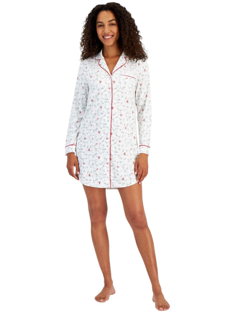 Image for Women's Floral Printed Sleepwear Dress,White