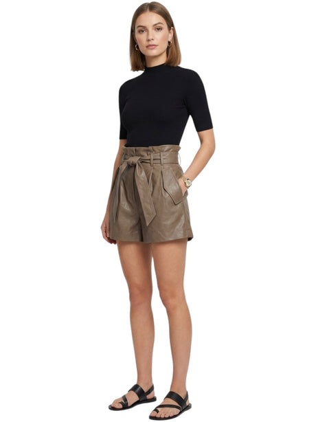 Image for Women's Plain Leather Short With Belt,Brown