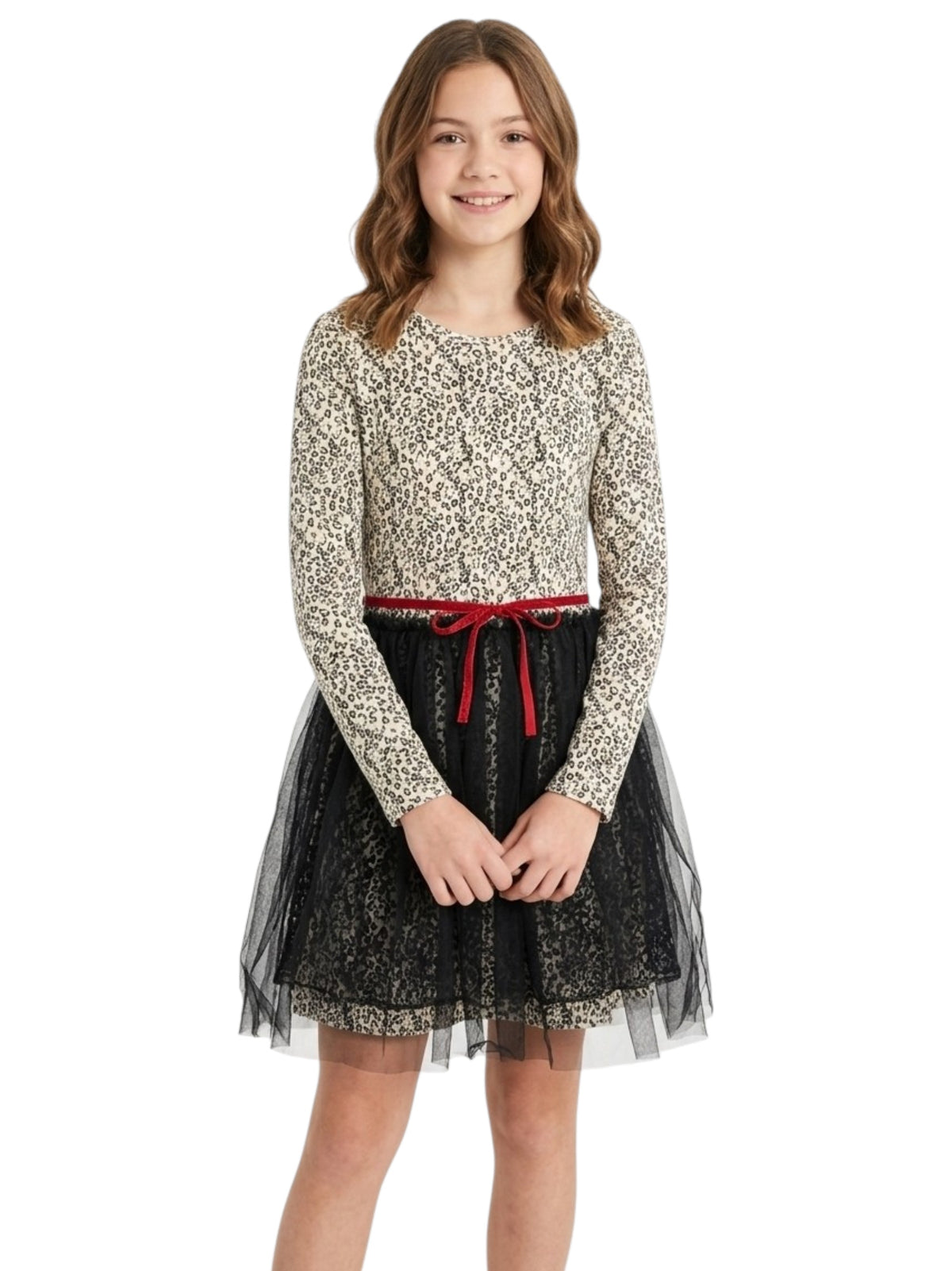 Image for Kids Girl's Printed Dress,Beige/Black
