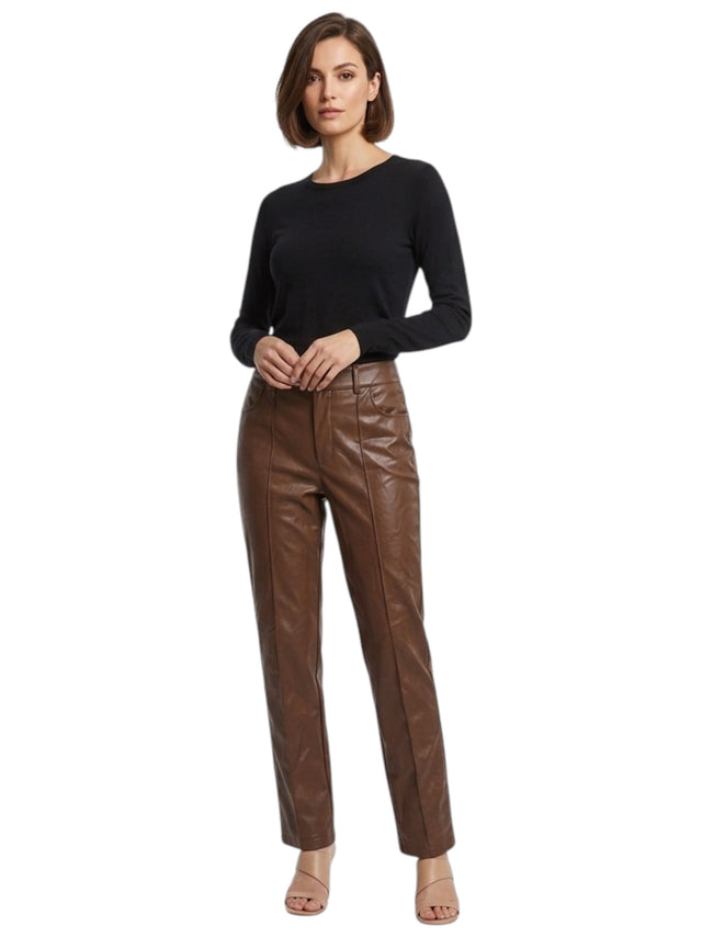 Image for Women's Plain Leather Pants,Brown