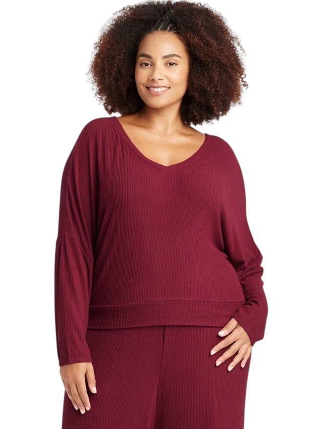 Image for Women's Ribbed Knit Sleepwear Top,Burgundy