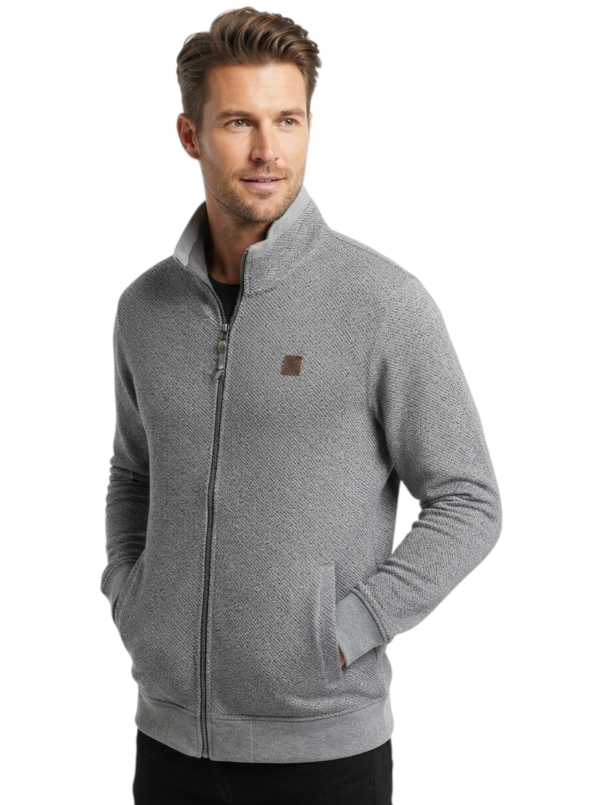 Image for Men's Textured Zip-up Jacket,Grey