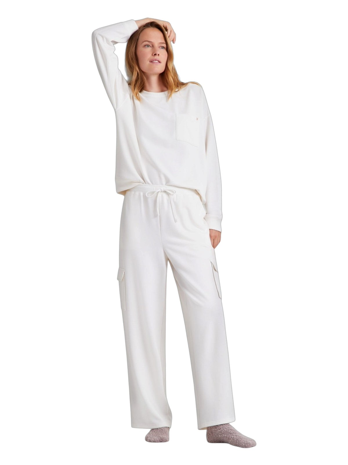 Image for Women's High-Rise Fleece Cargo Sweatpants,Beige
