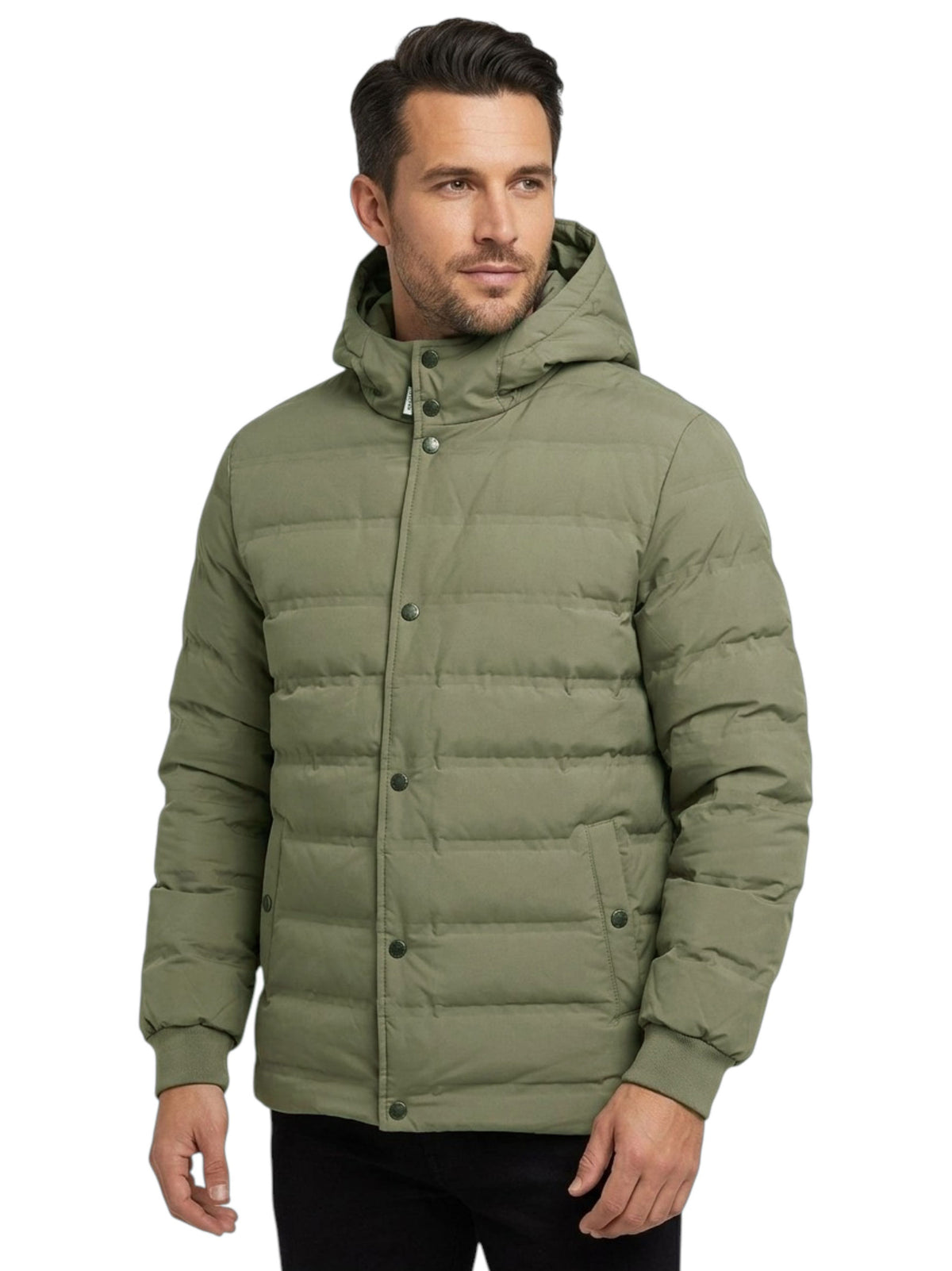 Image for Men's Plain Puffer Jacket,Olive Green