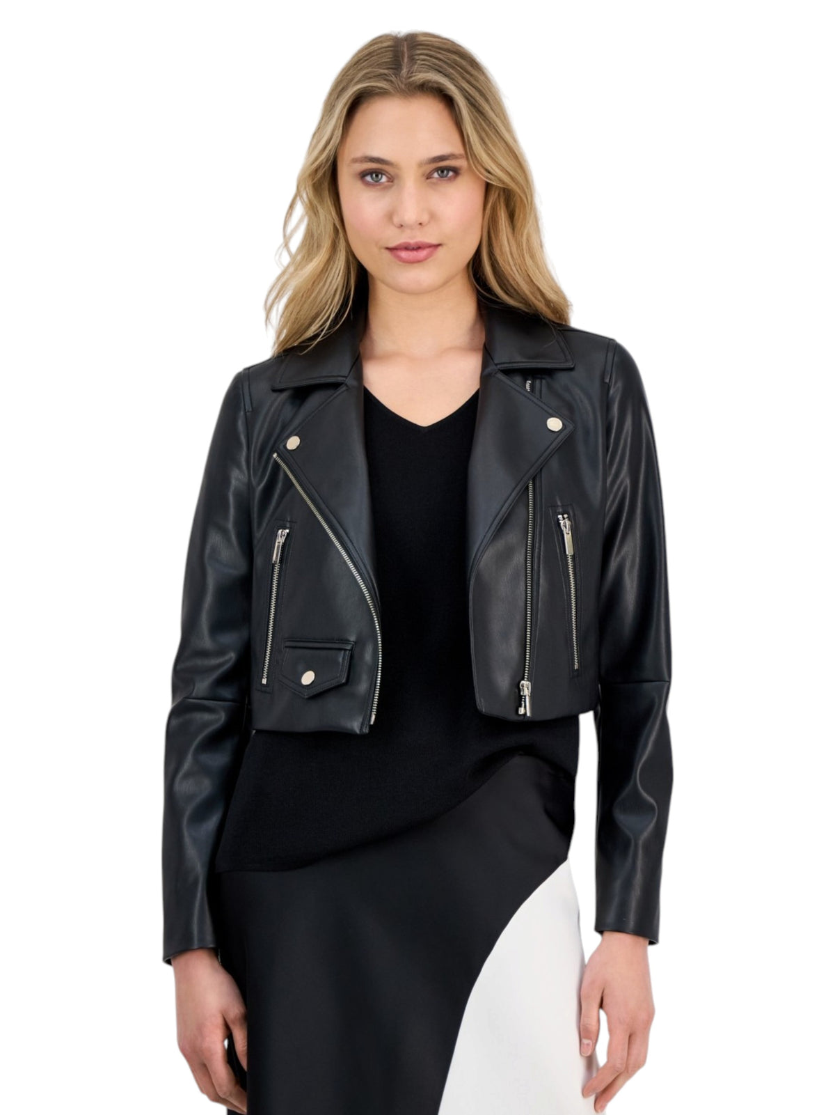 Image for Women's Plain Leather Jacket,Black