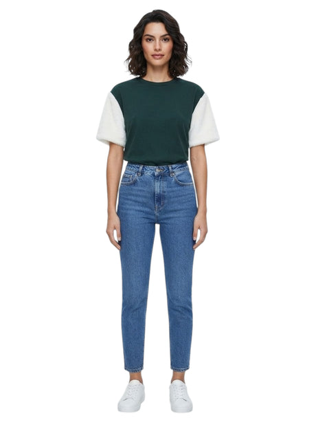 Image for Women's Color Blocked Top,Green/White