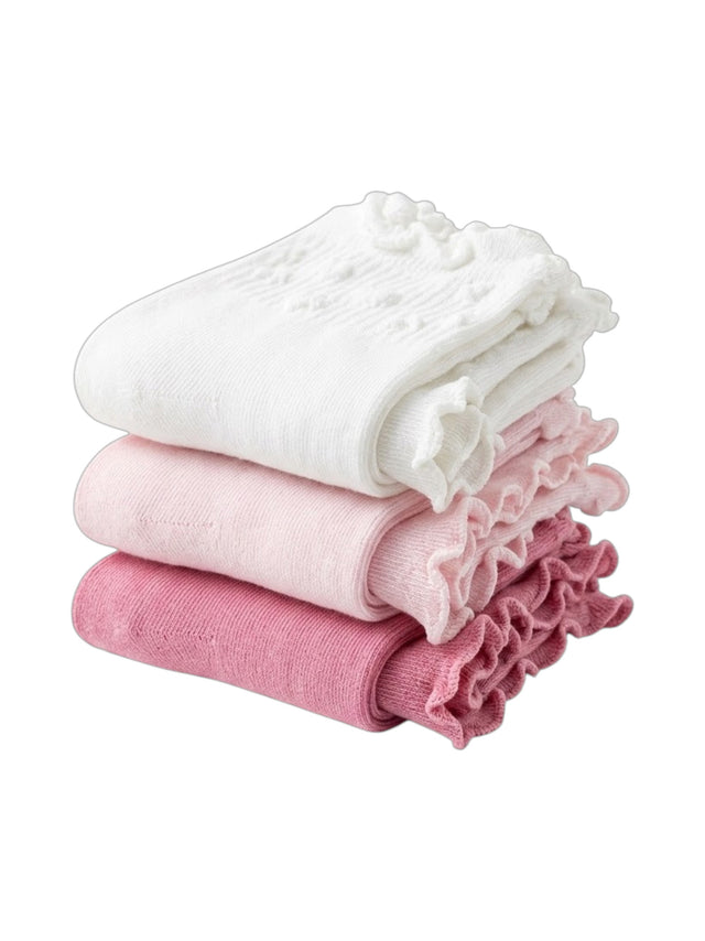 Image for LCKR Women's Set 3 Pcs Plain Thin Socks,Pink/White