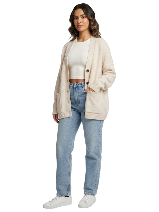 Image for Women's Plain Knitted Cardigan,Beige