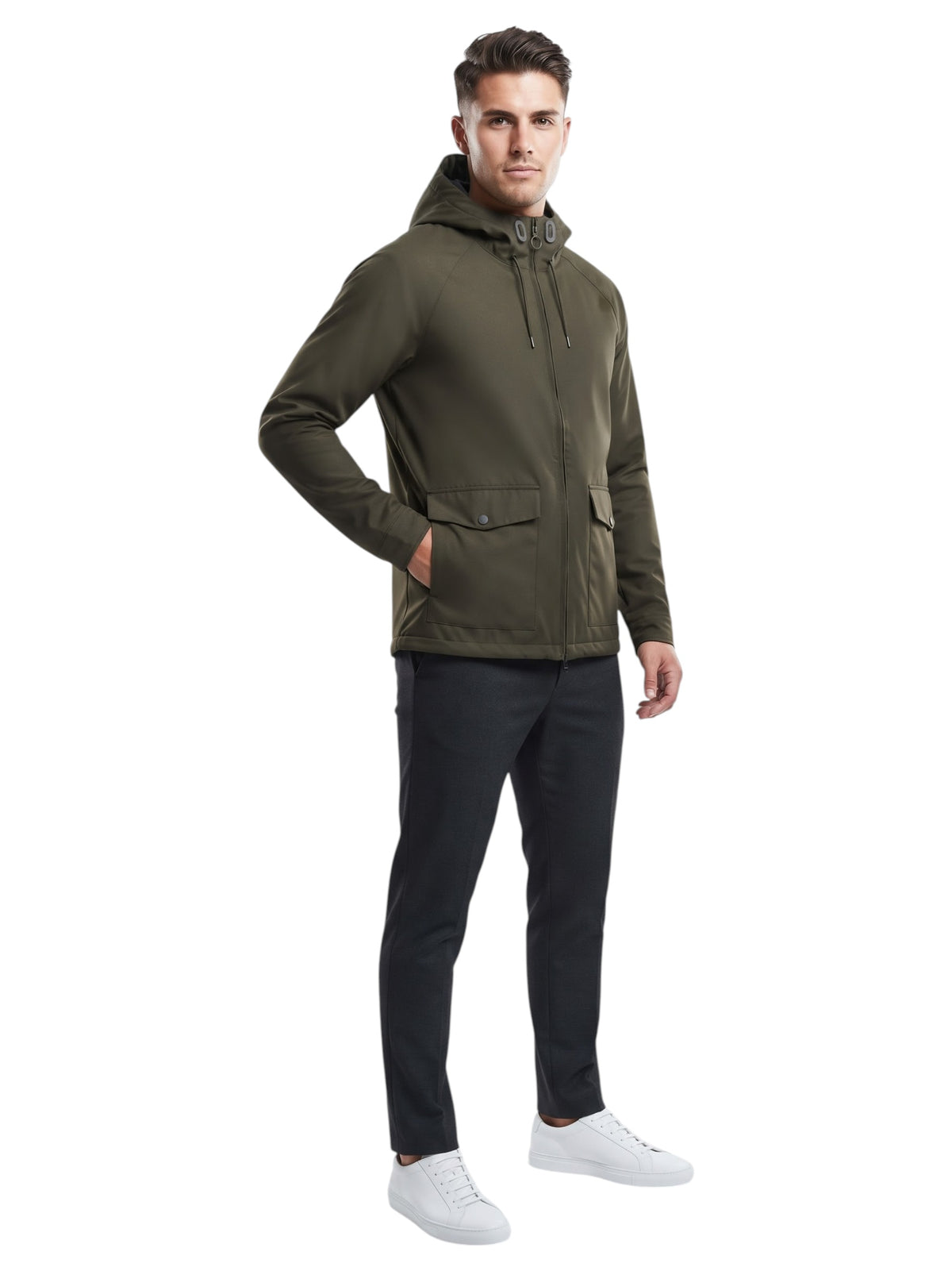 Image for Men's Textured Puffer Jacket,Olive Green
