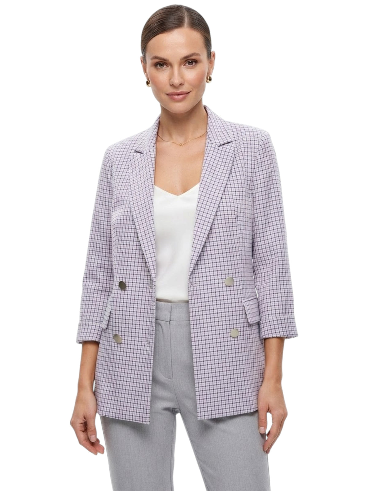 Image for Women's Plaid Blazer,Light Purple